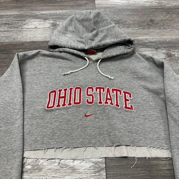 Vintage Y2K Nike Ohio State OSU Gray Women's L Center Swoosh Cropped‎ Hoodie - Picture 1 of 9